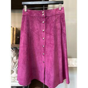 RtA Suede Button Front A Line Midi Skirt Fuchsia Pink Womens Size Small